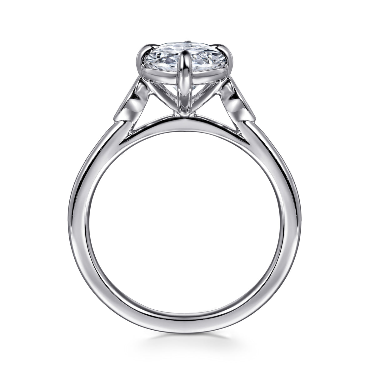 14K Gold Oval Three Stone Diamond Engagement Ring - View 2