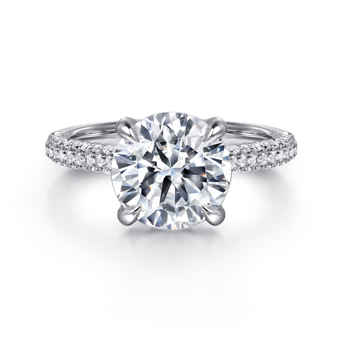 14K Gold Round Pavé Diamond Engagement Ring - View 1