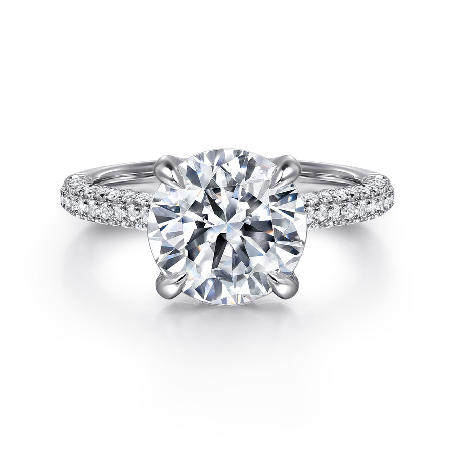 14K Gold Round Pavé Diamond Engagement Ring