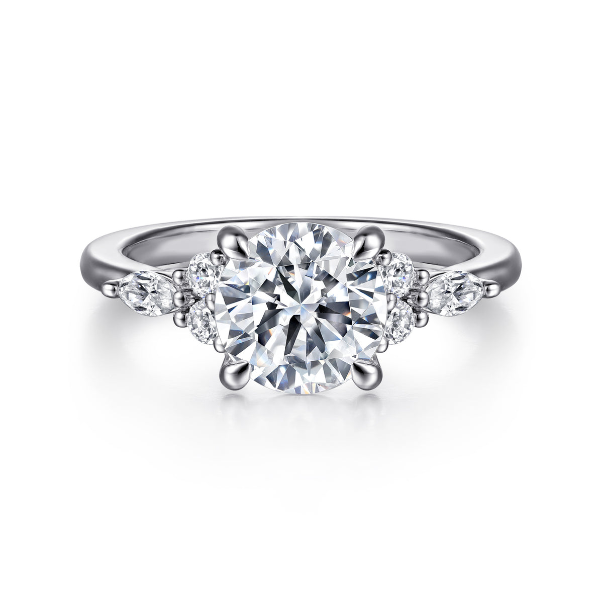 14K White Gold Round Diamond Cluster Engagement Ring - View 1