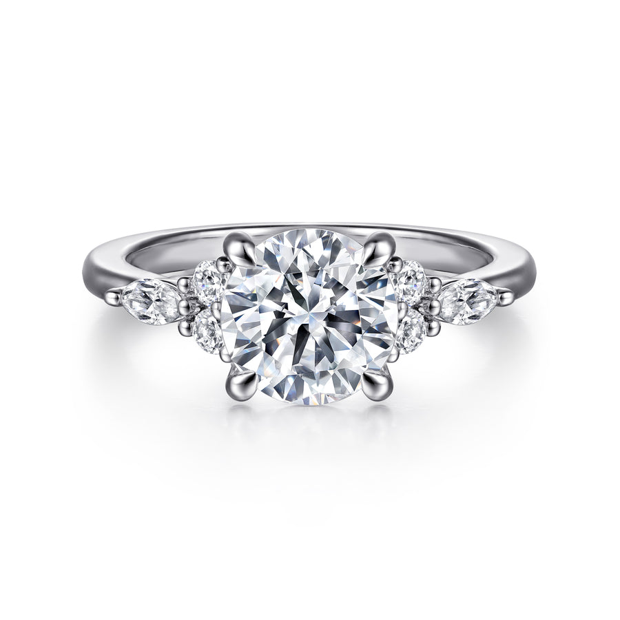 14K White Gold Round Diamond Cluster Engagement Ring