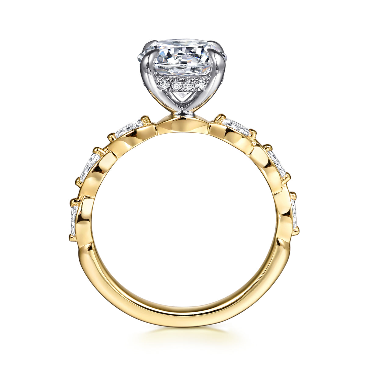 Contemporary 14K Gold Round Diamond Engagement Ring - 0.30 CTW - View 2