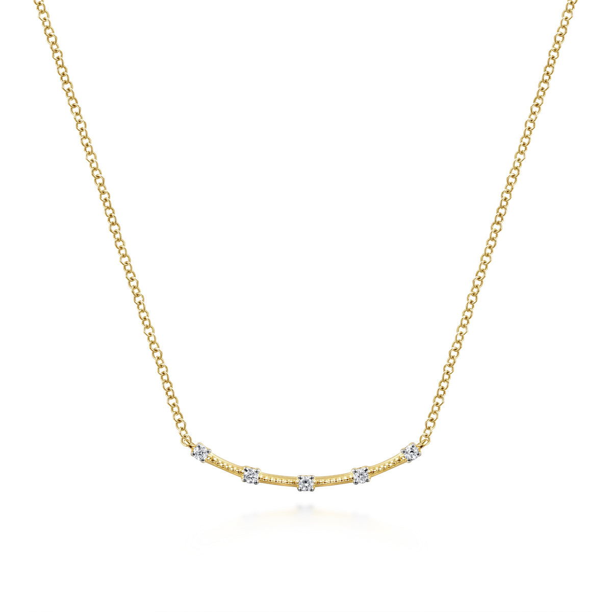 14K Yellow Gold Diamond Stations Bar Necklace - View 1