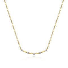 14K Yellow Gold Diamond Stations Bar Necklace thumbnail 1