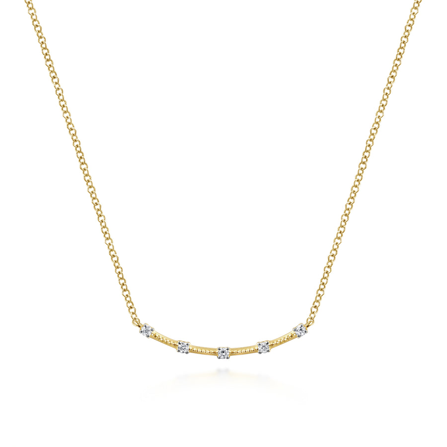 14K Yellow Gold Diamond Stations Bar Necklace