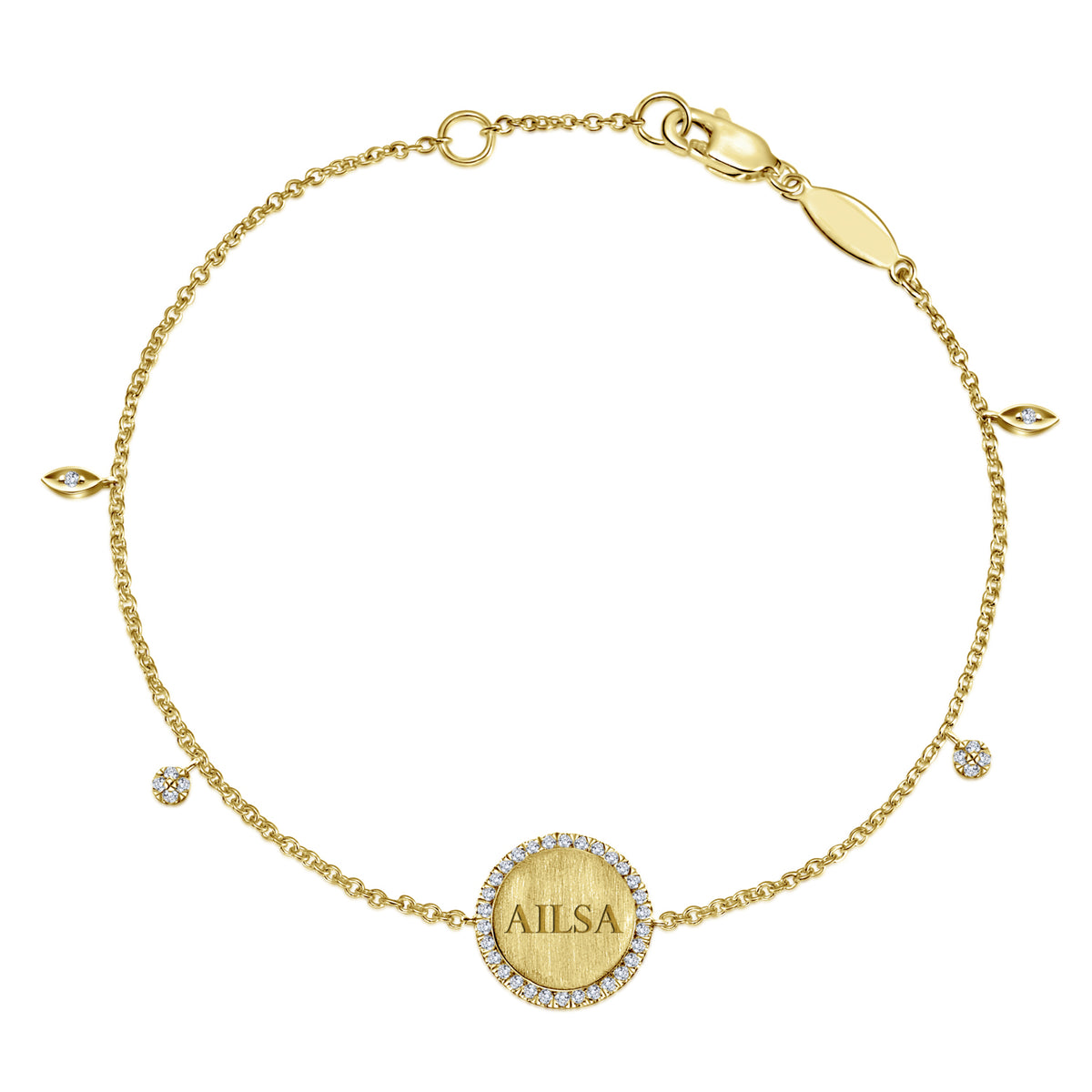 14K Yellow Gold Engravable Disc Chain Bracelet with Diamond Accents - View 4