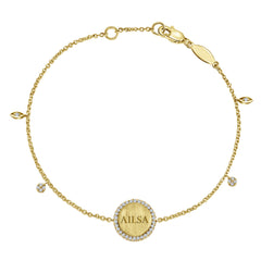 14K Yellow Gold Engravable Disc Chain Bracelet with Diamond Accents thumbnail 4