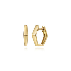 14K Yellow Gold Geometric Huggie Earrings thumbnail 1