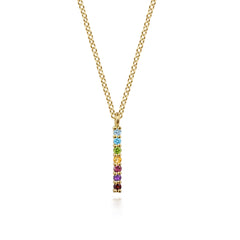 14K Yellow Gold Rainbow Color Stone Bar Necklace thumbnail 1