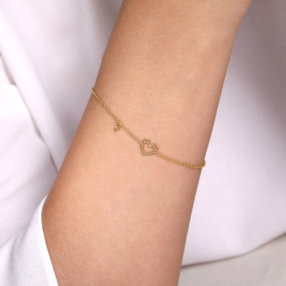 14K Yellow Gold Heart Bracelet with Diamond Bezel Charm - View 3