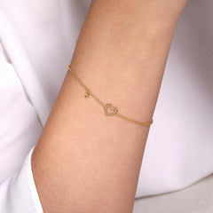 14K Yellow Gold Heart Bracelet with Diamond Bezel Charm thumbnail 3