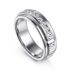 14K White Gold Diamond Men's Wedding Ring in Sand Blast Finish thumbnail 3