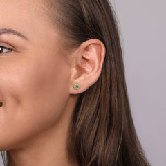 14K Yellow Gold Diamond and Peridot Halo Stud Earrings thumbnail 2