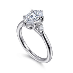 14K Gold 6 Prong Oval Three Stone Diamond Engagement Ring thumbnail 3