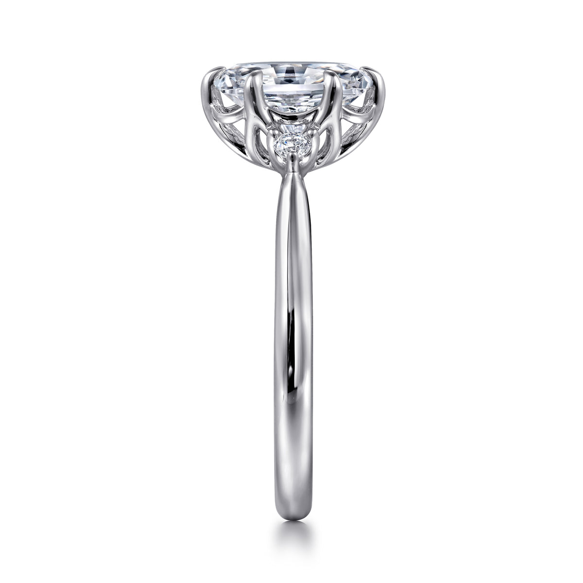 14K Gold 6 Prong Oval Three Stone Diamond Engagement Ring - View 5