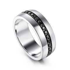14K White Gold and Black Diamond Men's Band in High Polished Finish thumbnail 3