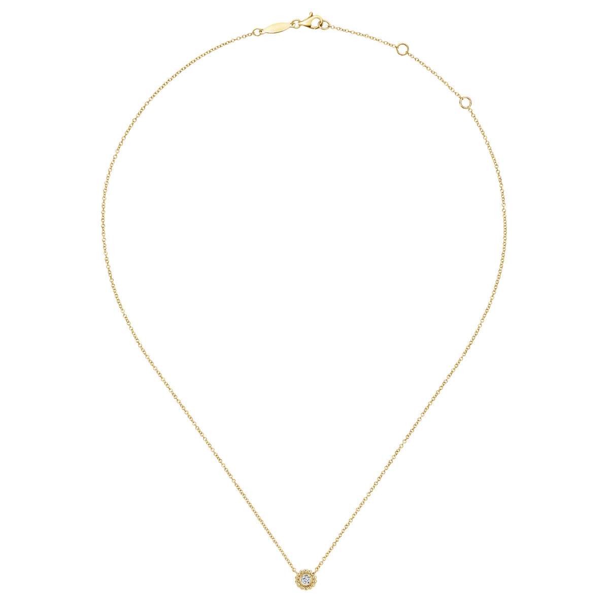 14K Yellow Gold Beaded Round Bezel Set Diamond Pendant Necklace - View 2