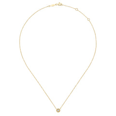 14K Yellow Gold Beaded Round Bezel Set Diamond Pendant Necklace thumbnail 2