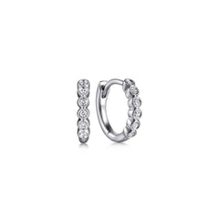 14K White Gold Diamond Huggie In 12mm With Bezel Set and Milgrain thumbnail 1