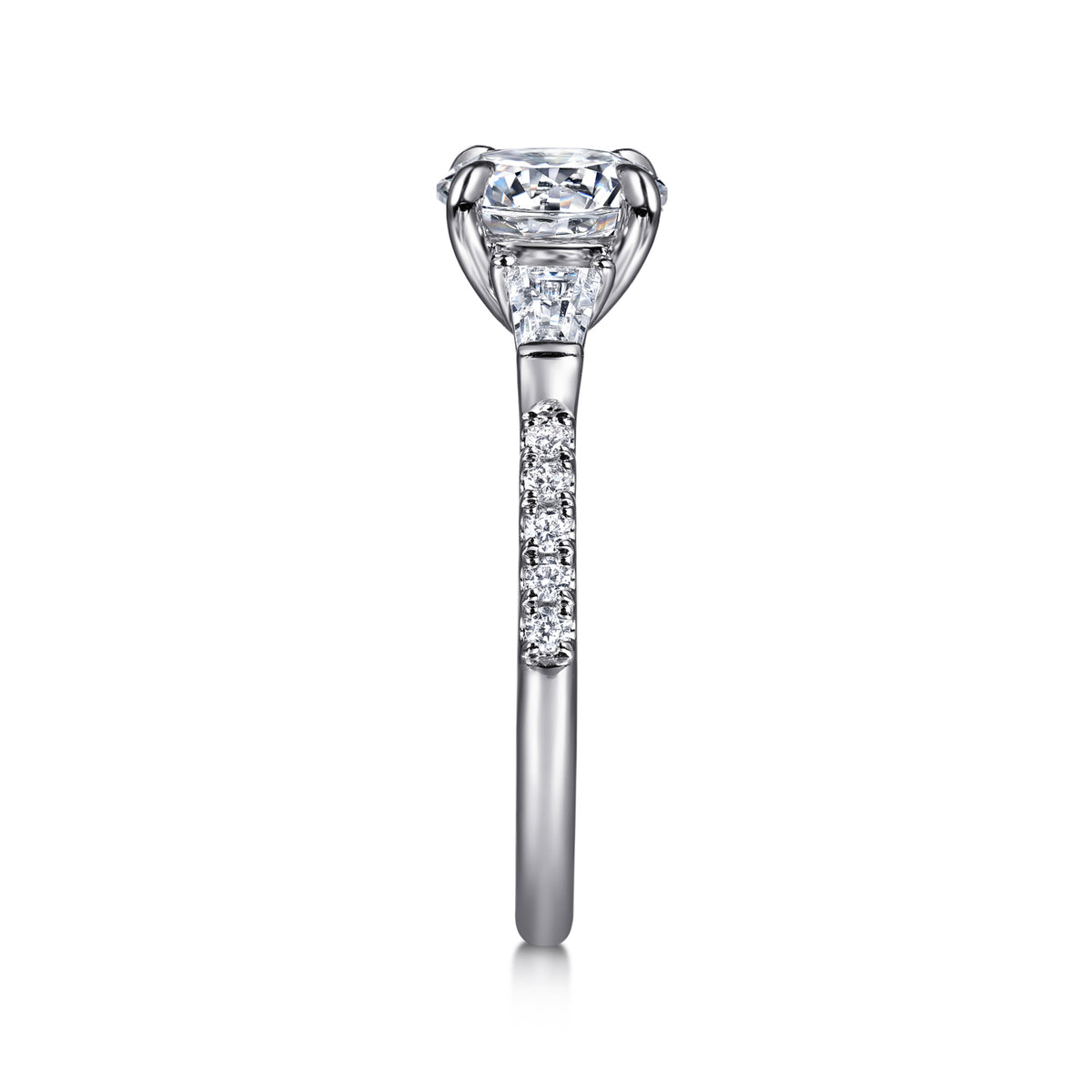 Contemporary 14K Gold Round Three Stone Diamond Engagement Ring - View 5