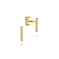14K Yellow Gold Beaded Bar Stud Earrings thumbnail 1