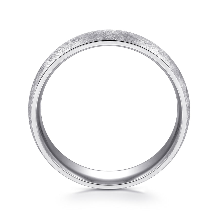 14K White Gold 6mm Men's Wedding Band in Diamond Brush Finish
