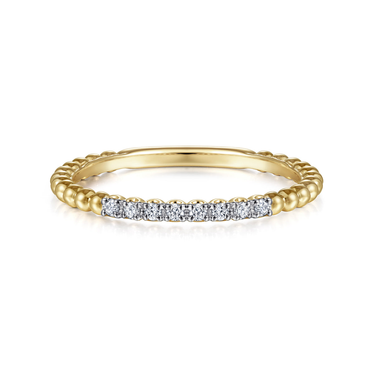 14K Yellow Gold Beaded Diamond Stackable Ring - View 1