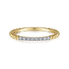 14K Yellow Gold Beaded Diamond Stackable Ring thumbnail 1