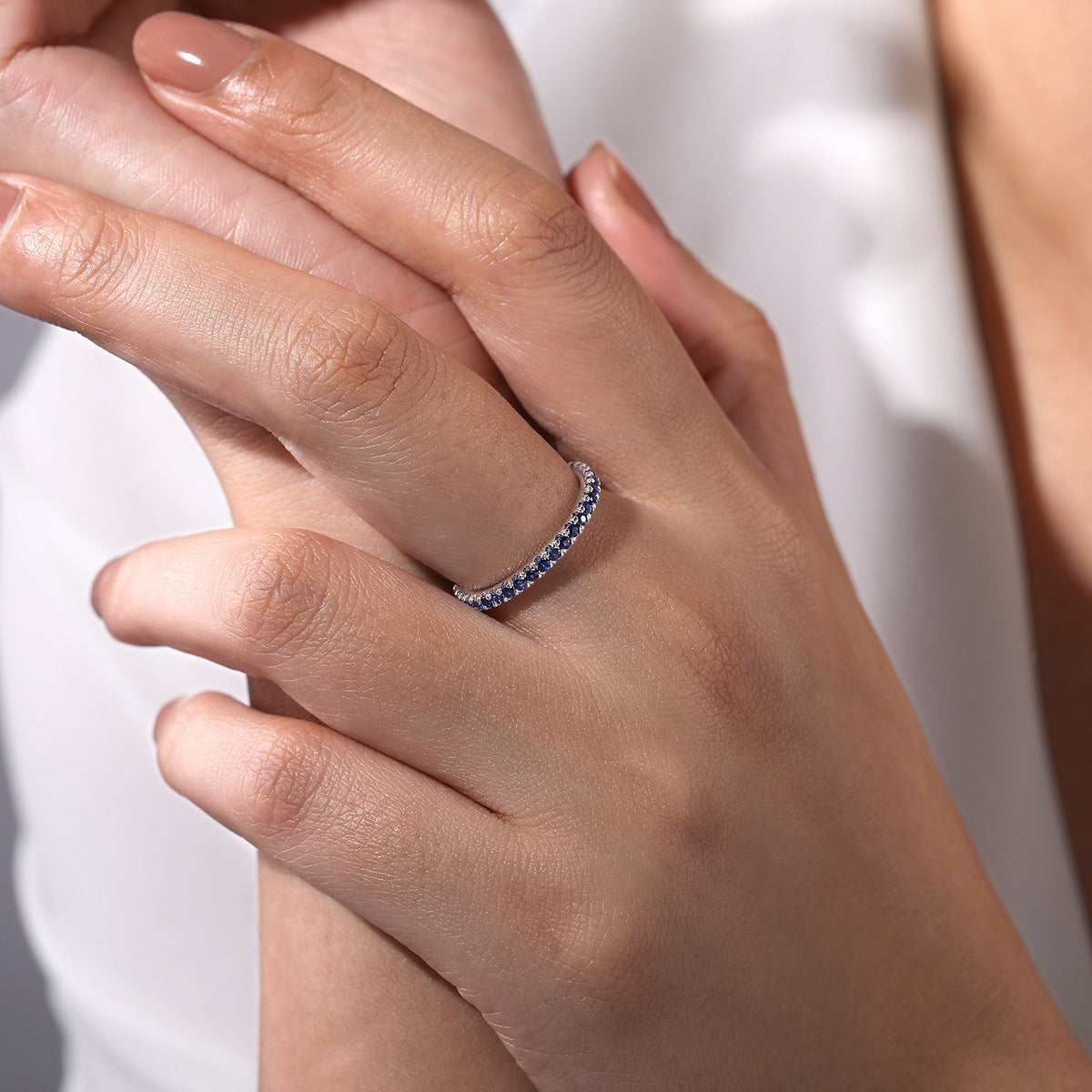 14K White Gold Sapphire Stackable Ring - View 5