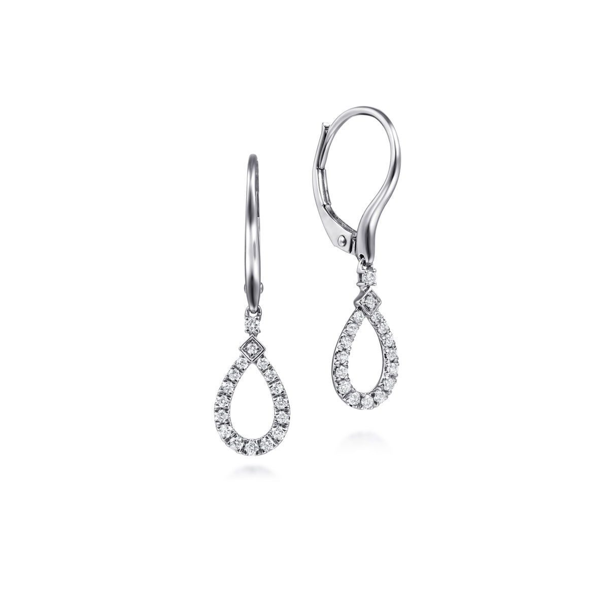 14K White Gold Pear Shaped Diamond Drop Earrings - View 1