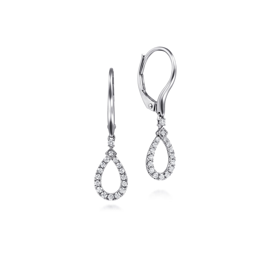 14K White Gold Pear Shaped Diamond Drop Earrings