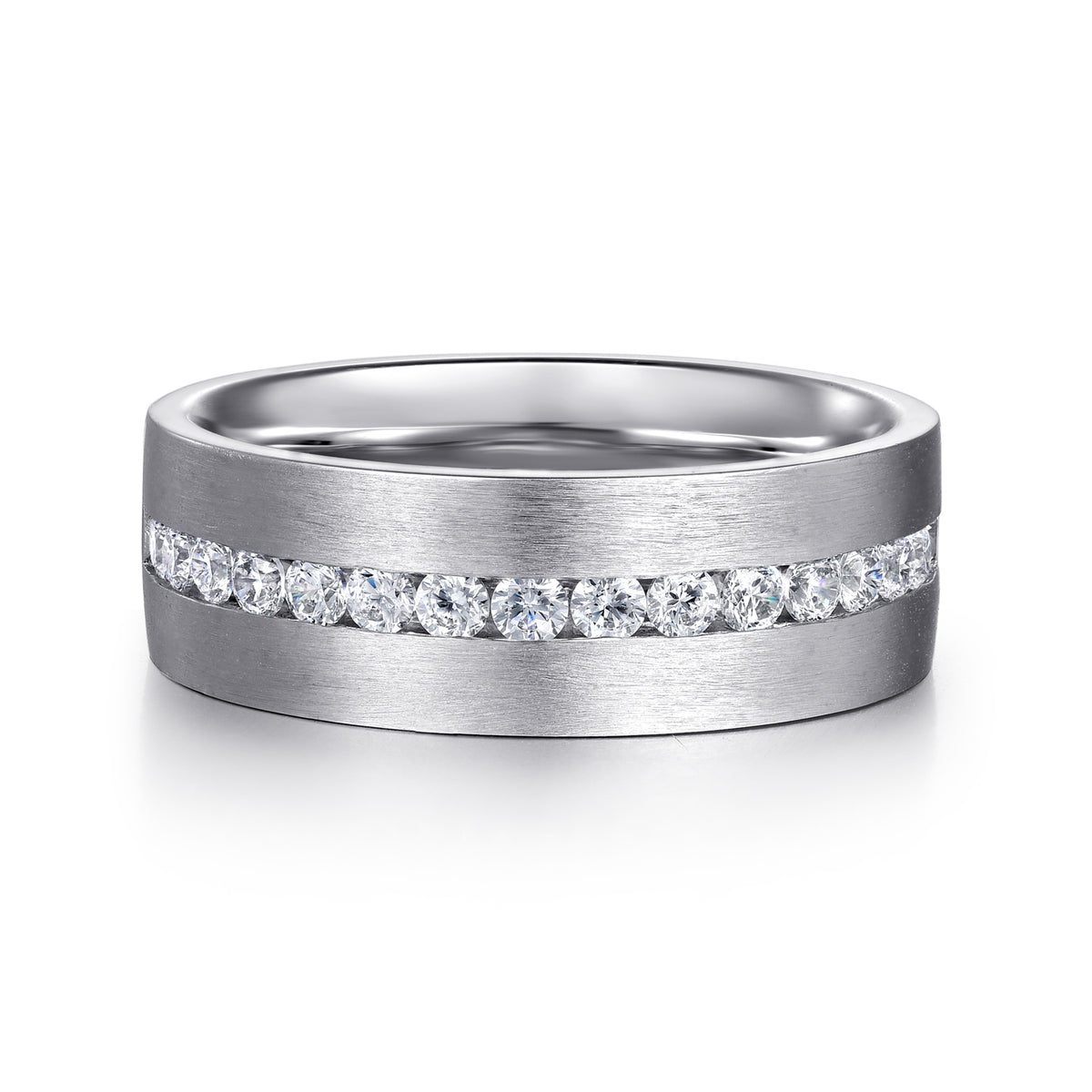 14K White Gold Diamond Men's Wedding Ring in Satin Finish - View 1