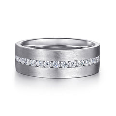 14K White Gold Diamond Men's Wedding Ring in Satin Finish thumbnail 1