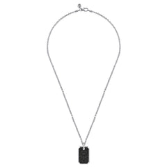 22 Inch 925 Sterling Silver Black Spinel Dog Tag Pendant Necklace thumbnail 2