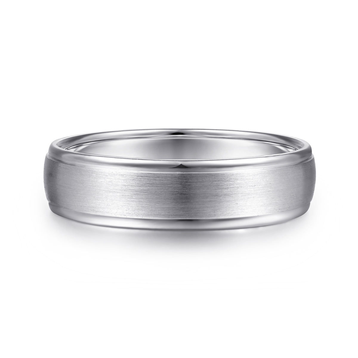 14K White Gold 6mm Men's Wedding Band in Satin Finish - View 1