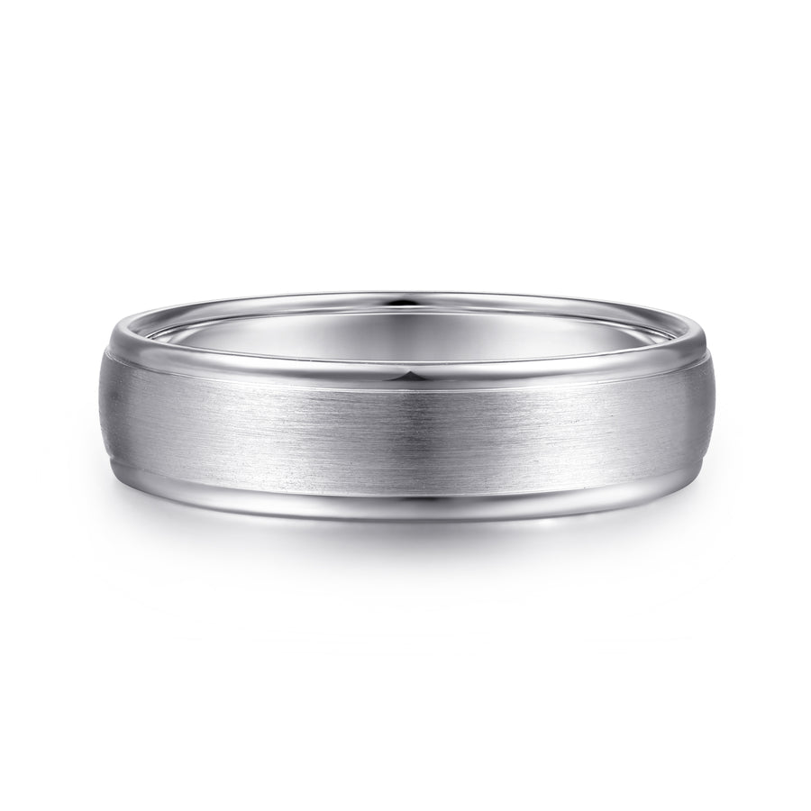14K White Gold 6mm Men's Wedding Band in Satin Finish