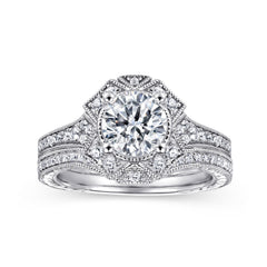 Art Deco Halo Diamond Engagement Ring thumbnail 4