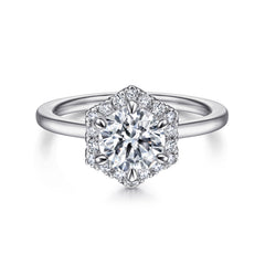 Hexagonal Halo Round Diamond Engagement Ring thumbnail 1