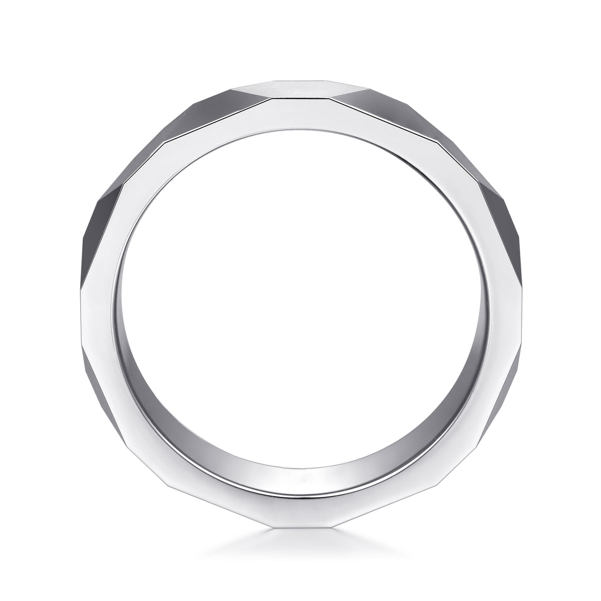 14K White Gold 6mm Carved Men's Wedding Band in Satin Finish - View 2