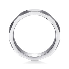 14K White Gold 6mm Carved Men's Wedding Band in Satin Finish thumbnail 2