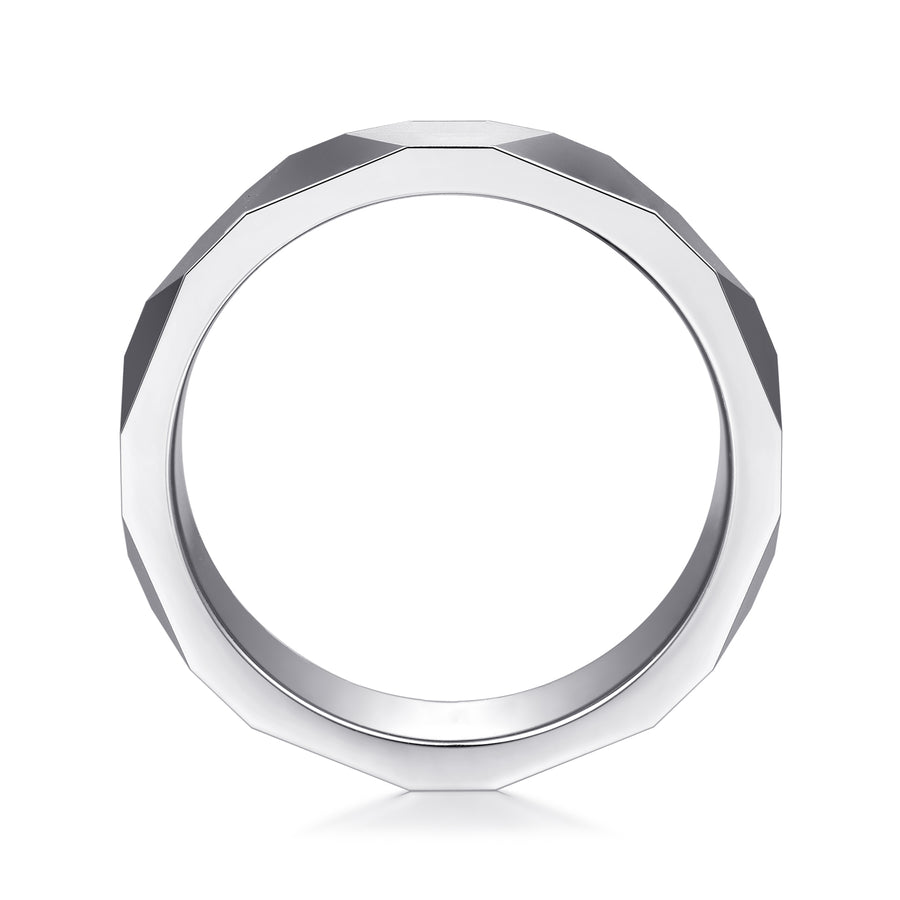 14K White Gold 6mm Carved Men's Wedding Band in Satin Finish