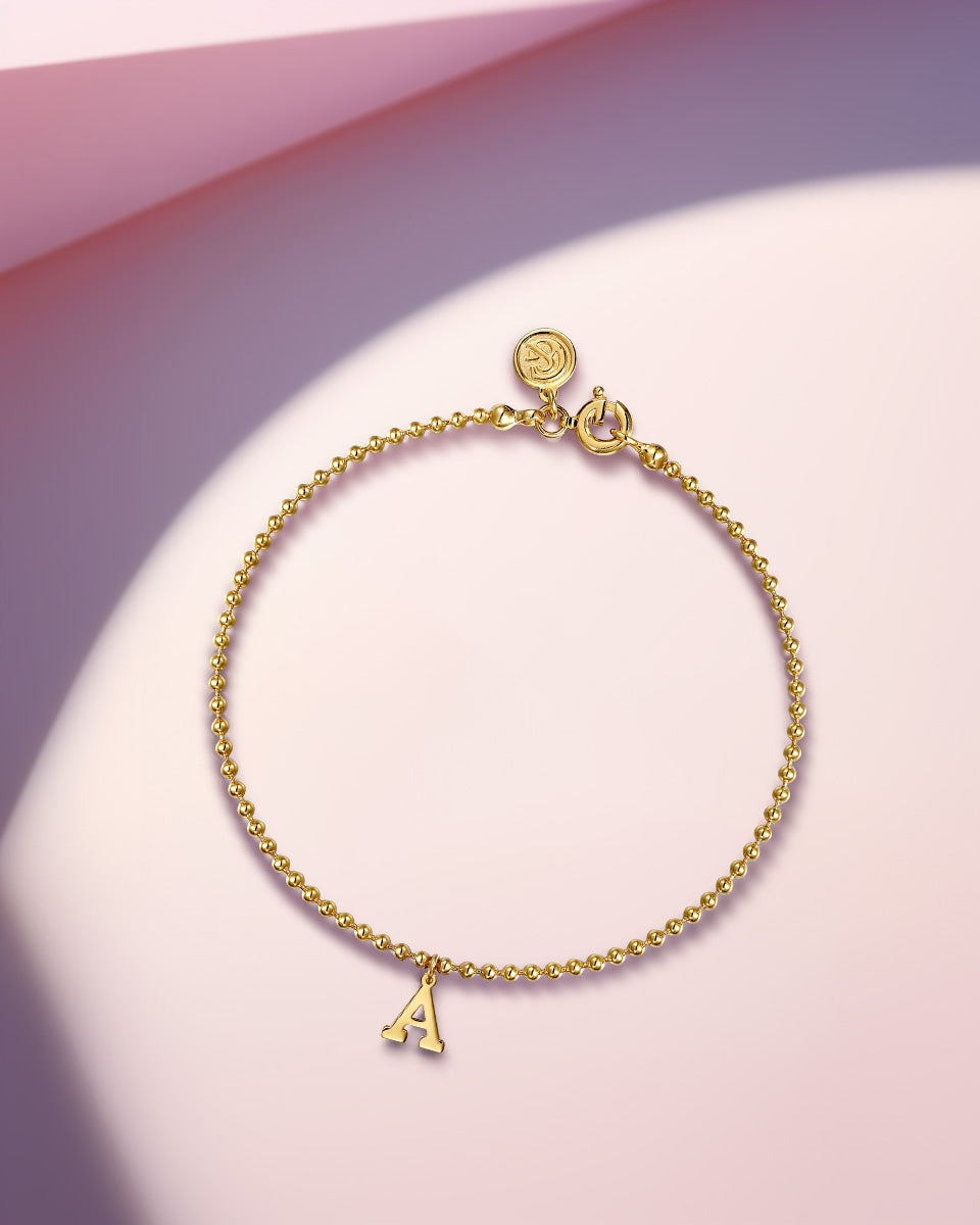 14K Yellow Gold Beaded Initial A Bracelet - View 5