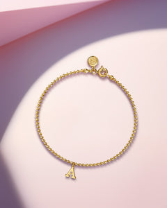 14K Yellow Gold Beaded Initial A Bracelet thumbnail 5