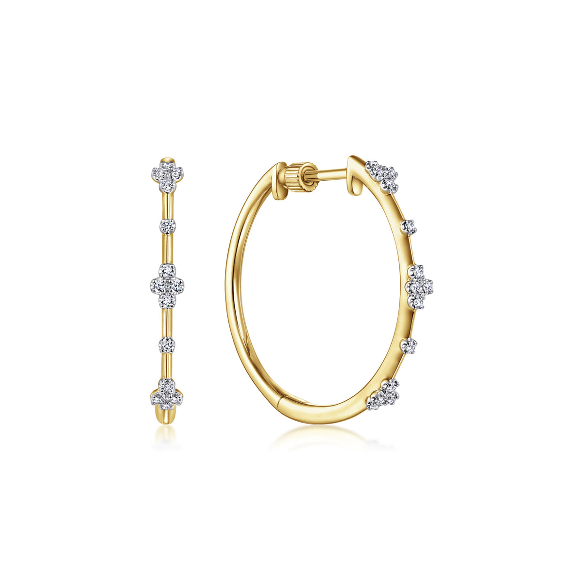14K Yellow Gold Diamond Classic Hoop Earrings, 20mm - View 1