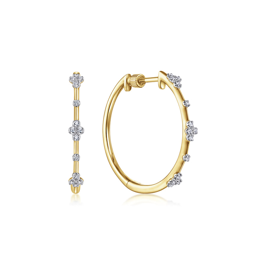 14K Yellow Gold Diamond Classic Hoop Earrings, 20mm