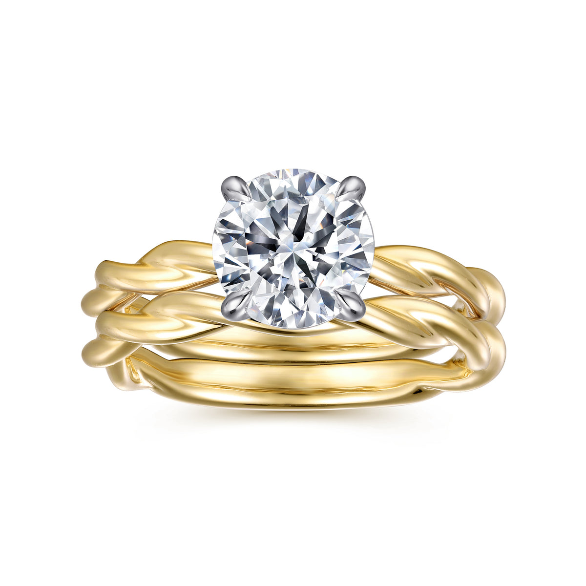 14K White-Yellow Gold Twisted Round Diamond Engagement Ring - View 4