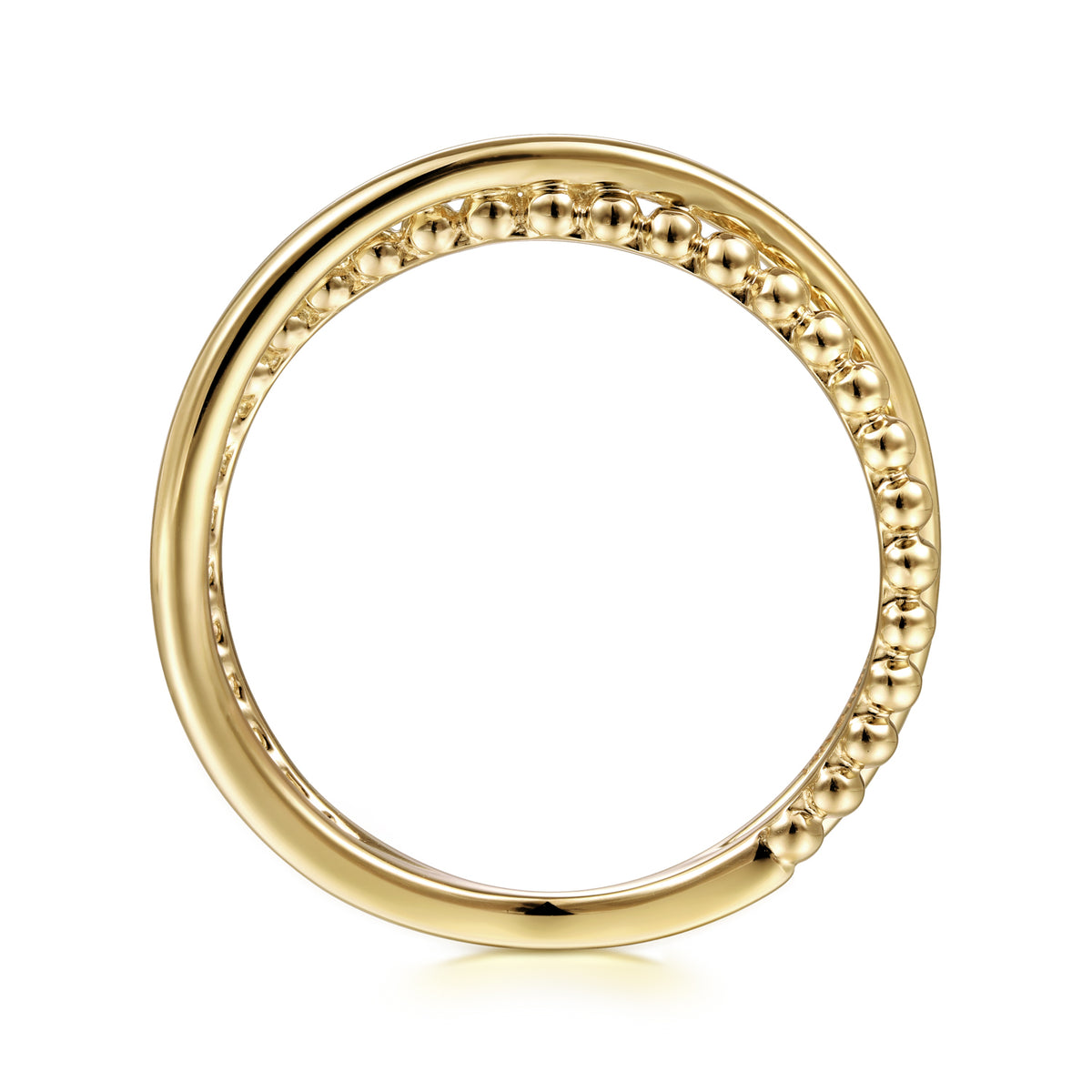 14K Yellow Gold Beaded Criss Cross Ring - View 2