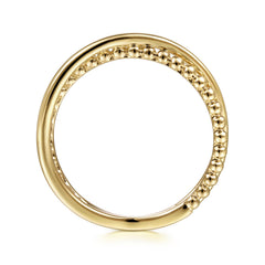 14K Yellow Gold Beaded Criss Cross Ring thumbnail 2