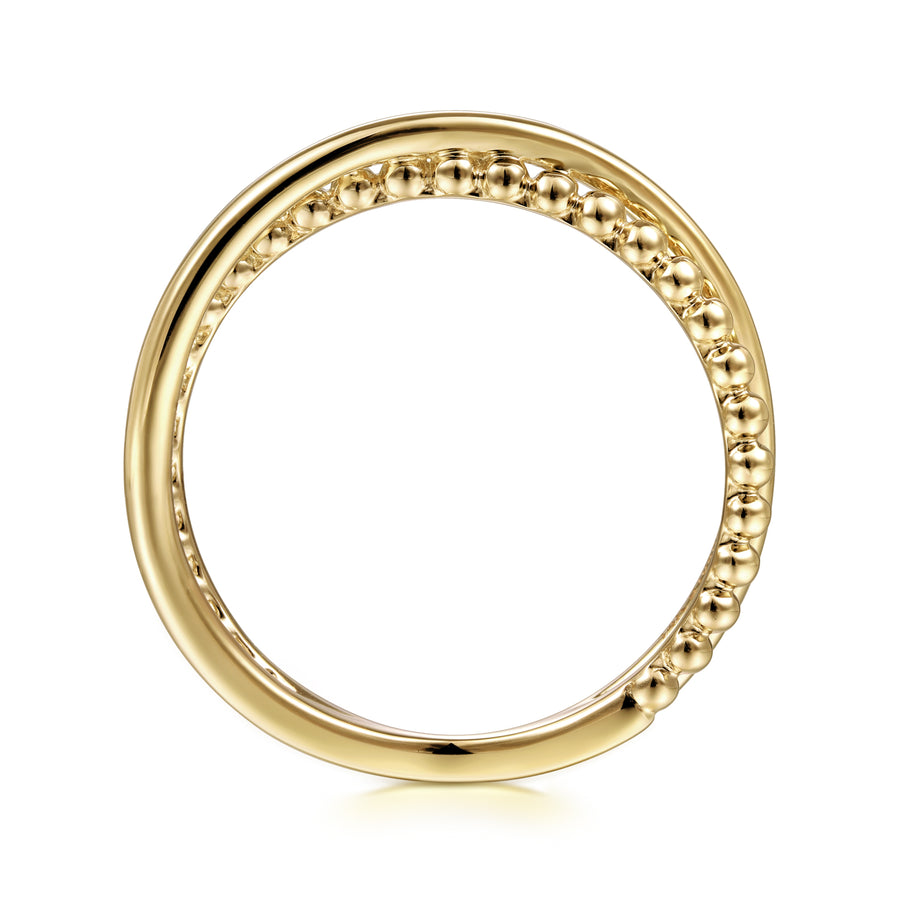 14K Yellow Gold Beaded Criss Cross Ring