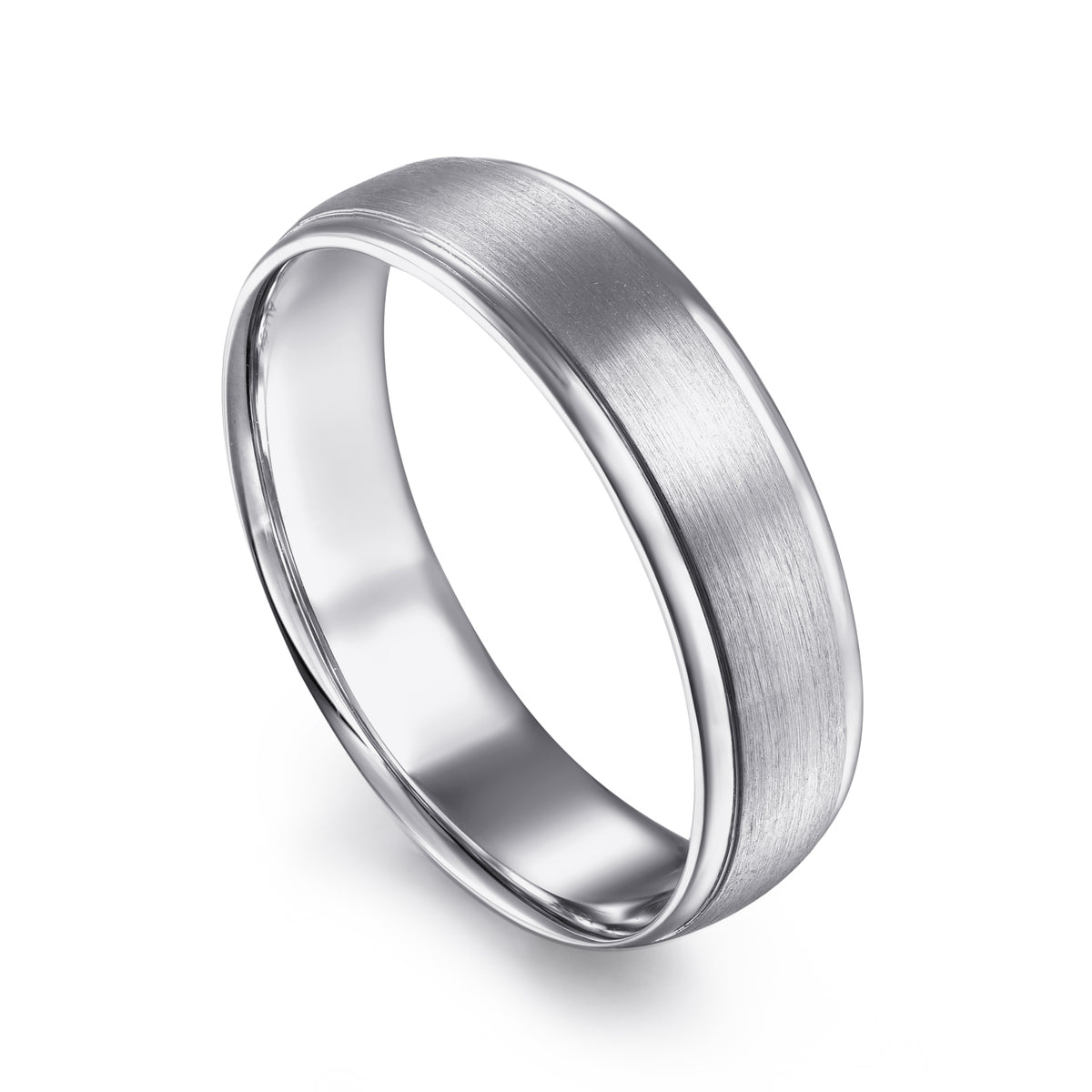 14K White Gold 6mm Men's Wedding Band in Satin Finish - View 3